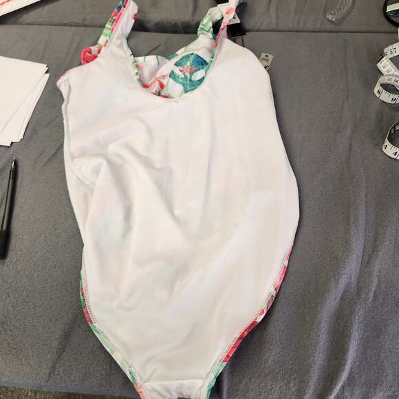 NICOLE MILLER Scoop Back Swimsuit Womens M Lagoon Floral Red Green Tropical NEW - Picture 9 of 12